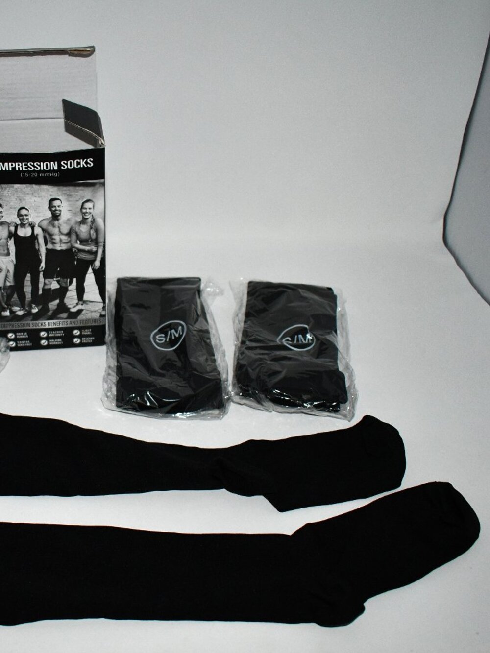 CHARMKING Compression Socks, 15-20 mmHg, 3 Pairs, Black, S/M, NWT